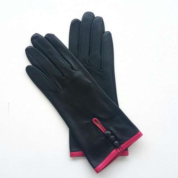 Gants en cuir d'agneau noir et orchidée "MARGUERITTE".