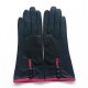 Leather gloves of lamb black and orchid "MARGUERITTE"