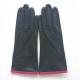 Leather gloves of lamb black and orchid "MARGUERITTE"