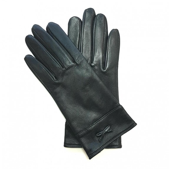 Gants en cuir d'agneau noir "ANEMONE".