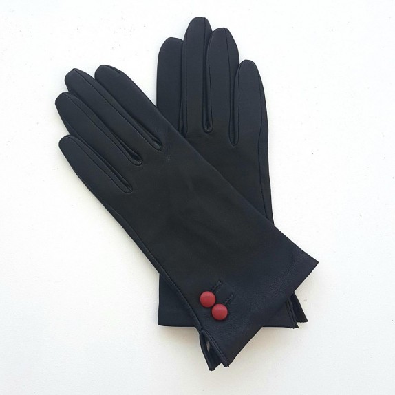 Leather gloves of lamb black and red "CLEMENTINE"