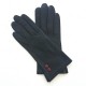 Gants en cuir d'agneau noir et bordeaux "CLEMENTINE".