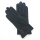 Leather gloves of lamb black and burgundy "CLEMENTINE"