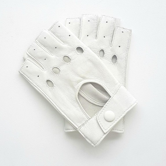 Leather mittens of lamb white "PILOTE".