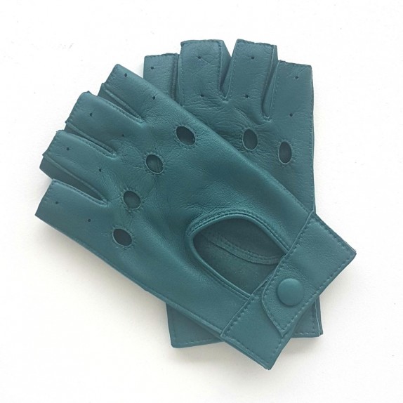Leather mittens of lamb green "PILOTE".