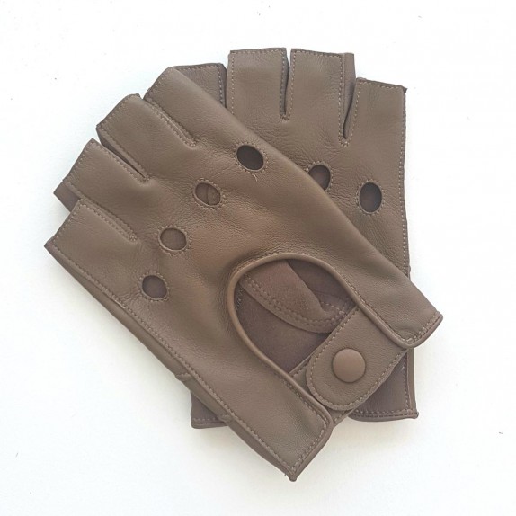 Leather mittens of lamb clay "PILOTE"