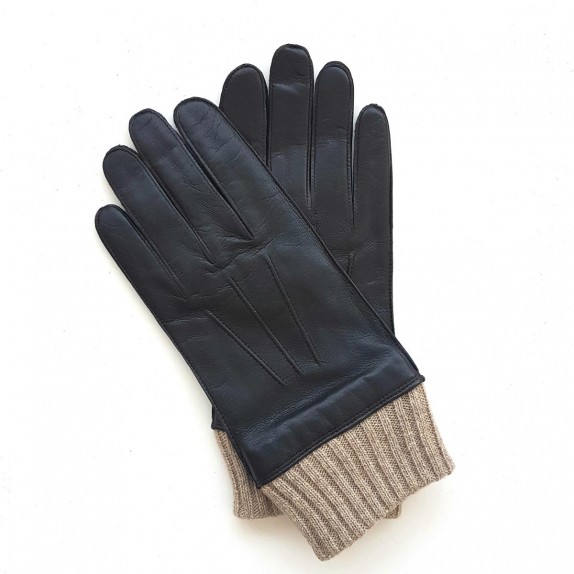 Leather gloves of lamb and wool/acrylic brown "ALBERT".