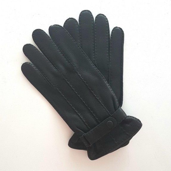Leather gloves of deer black "EMILIEN"