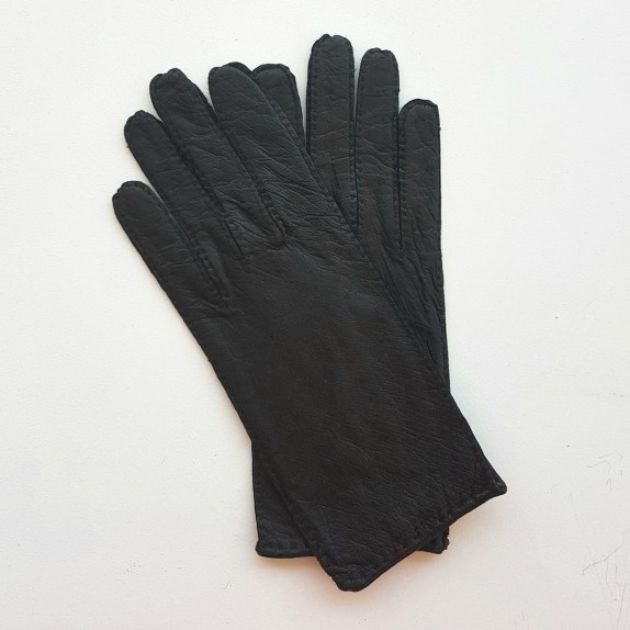 Leather gloves of ostrich and pecarry black "MARIE- ANTOINETTE"