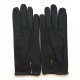 Gants en cuir d'autruche et pécari noirs "JOY".