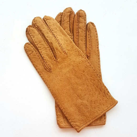 Gants en cuir d'autruche et augneau cork "ANGELLA".