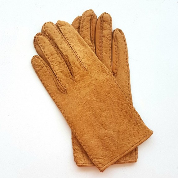 Leather gloves of ostrich and lamb cork "ANGELLA