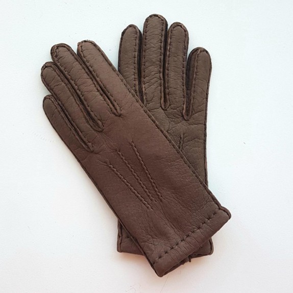 Leather gloves of pecarry brown "LEONIE".