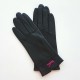 Gants en cuir d'agneau noir et rose vif "ANEMONE".