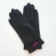 Leather gloves of lamb black and hot pink "ANEMONE"