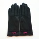 Leather gloves of lamb black and hot pink "ANEMONE"