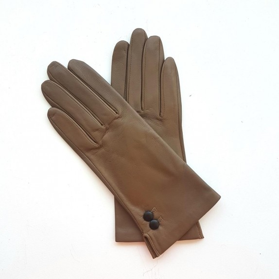 Gants en cuir d'agneau sable et noirs "CLEMENTINE".