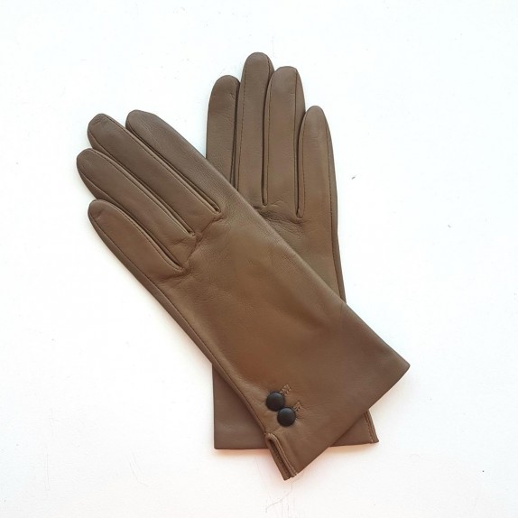 Leather gloves of lamb sand and black "CLEMENTINE".