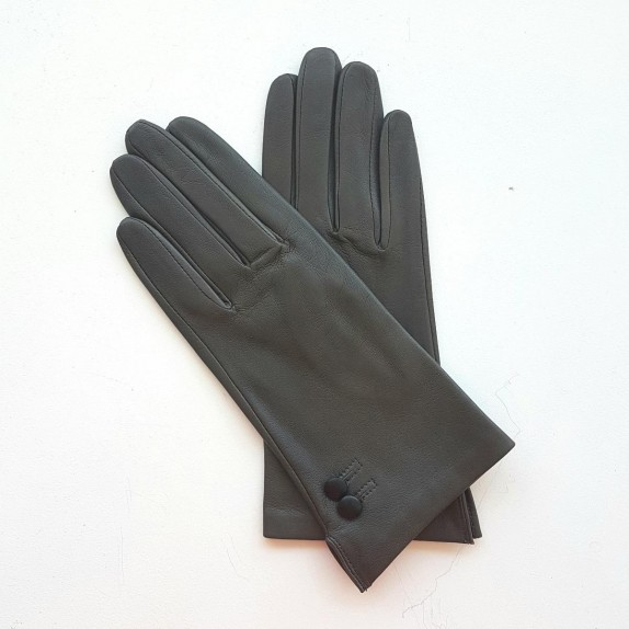 Gants en cuir d'agneau gris et noir "CLEMENTINE".