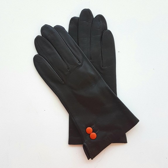 Gants en cuir d'agneau marron et orange "CLEMENTINE".