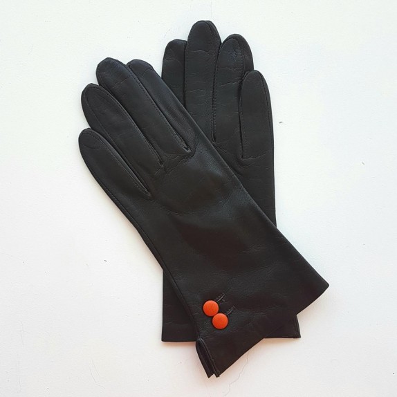 Leather gloves of lamb brown and orange "CLEMENTINE".