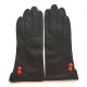 Leather gloves of lamb brown and orange "CLEMENTINE".