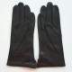 Leather gloves of lamb brown and orange "CLEMENTINE".