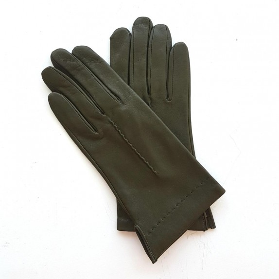 Leather gloves of lamb khaki "THERESE".