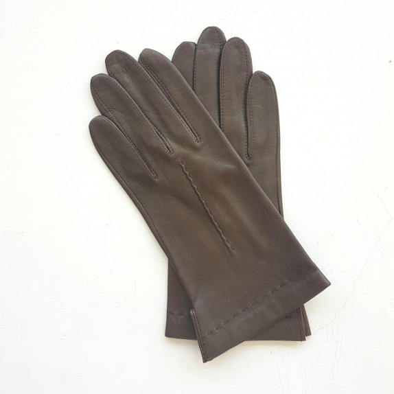 Gants en cuir d'agneau taupe "THERESE".