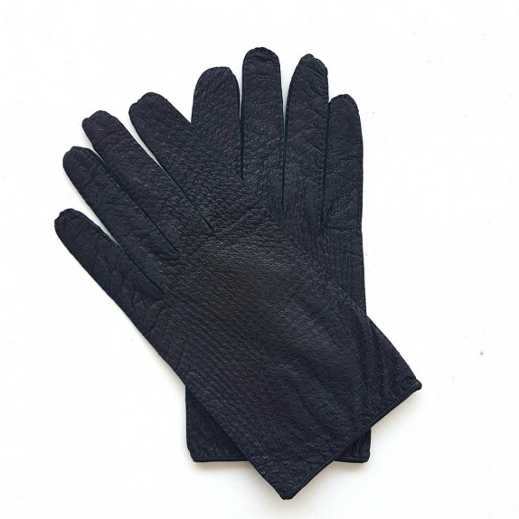 Gants en cuir d'autruche et augneau noirs "ANGE".