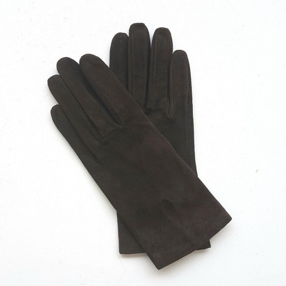 Gants en cuir de chèvre velours marron "CAPUCINE BIS".