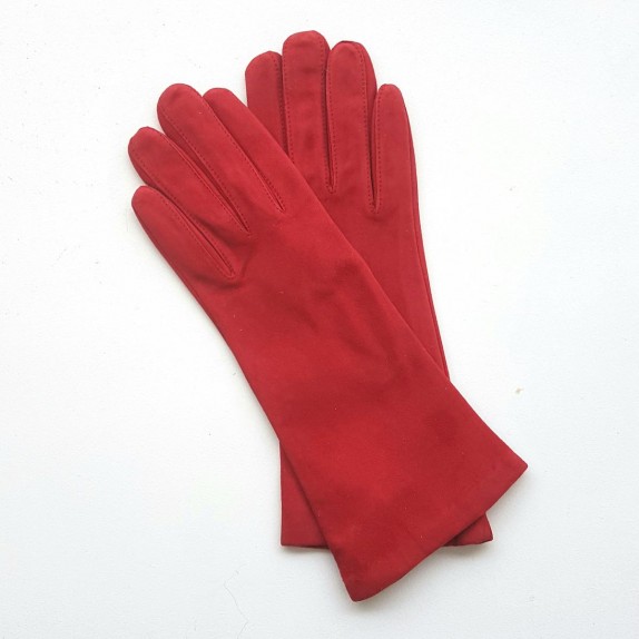 Gants en cuir chèvre velours rouges "COLINE BIS".