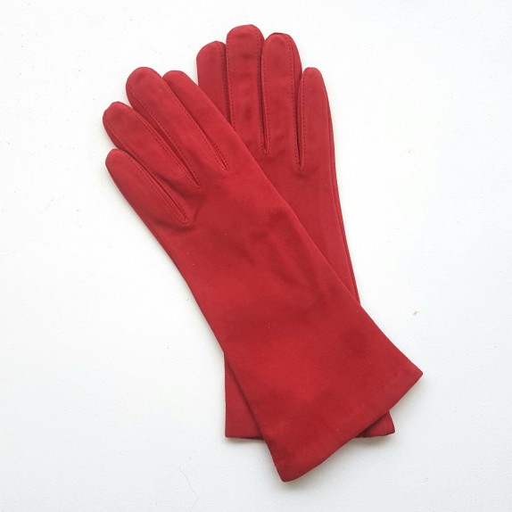 Leather gloves of velvet goat red "COLINE BIS"
