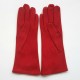 Gants en cuir chèvre velours rouges "COLINE BIS".