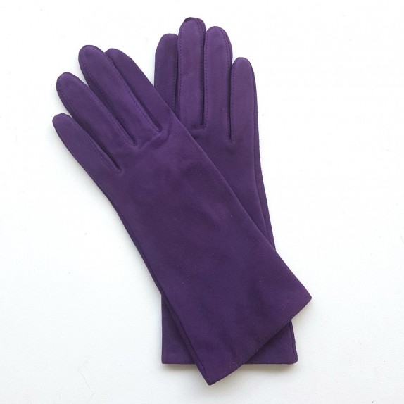 Gants en cuir chèvre velours améthyste "COLINE BIS".