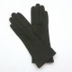 Leather gloves of velvet goat khaki "COLINE BIS"