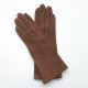 Gants en cuir chèvre velours chocolat "COLINE BIS".