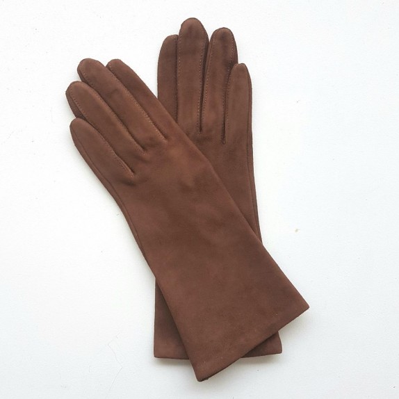 Gants en cuir chèvre velours chocolat "COLINE BIS".