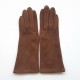 Gants en cuir chèvre velours chocolat "COLINE BIS".