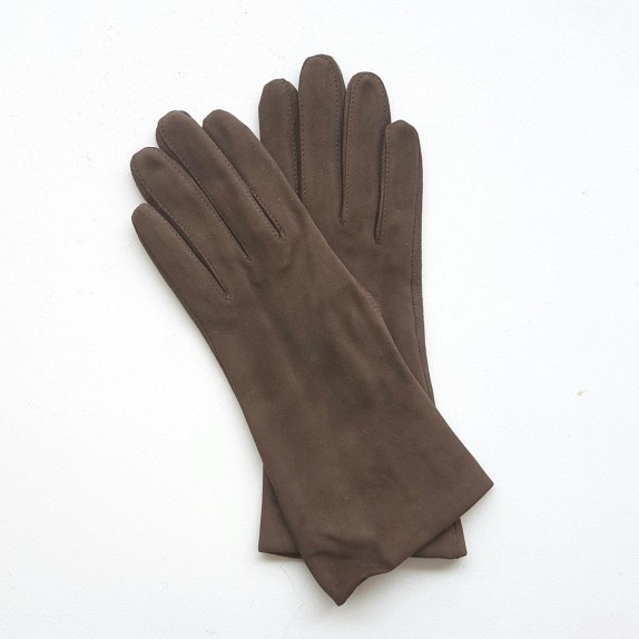 Gants en cuir chèvre velours taupe "COLINE BIS".