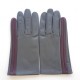 Gants en cuir d'agneau gris et bordeaux "AKANO".