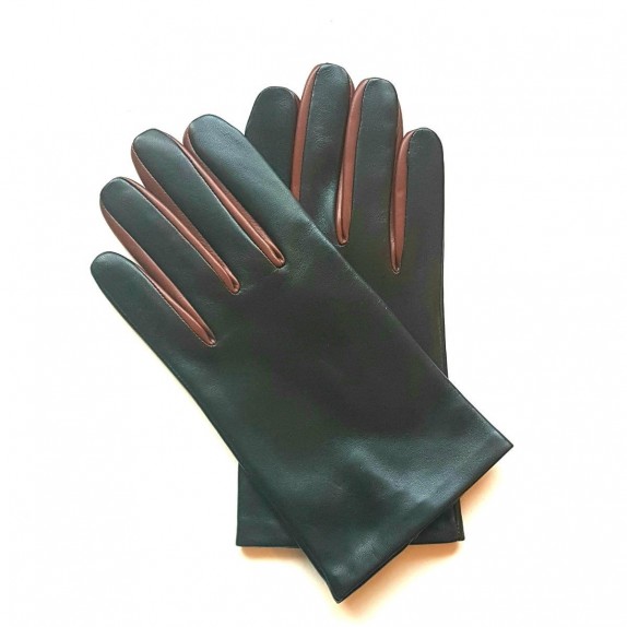 Leather gloves of lamb black and english tan "TWIN H"