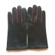 Leather gloves of lamb black and english tan "TWIN H"