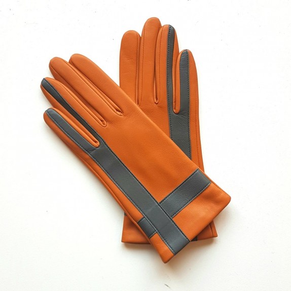 Leather gloves of lamb maize and charcoal "GEOMETRIA"