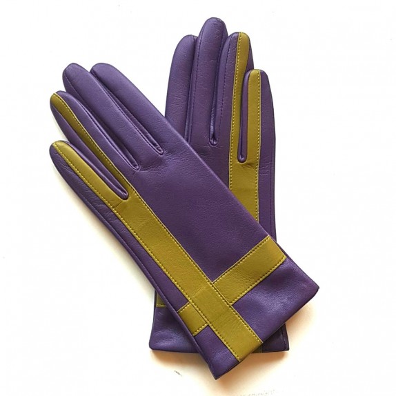 Gants en cuir d'agneau améthyste et luciole "GEOMETRIA".