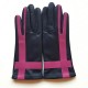 Leather gloves of lamb damson and hot pink "GEOMETRIA"