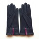 Leather gloves of lamb damson and hot pink "GEOMETRIA"