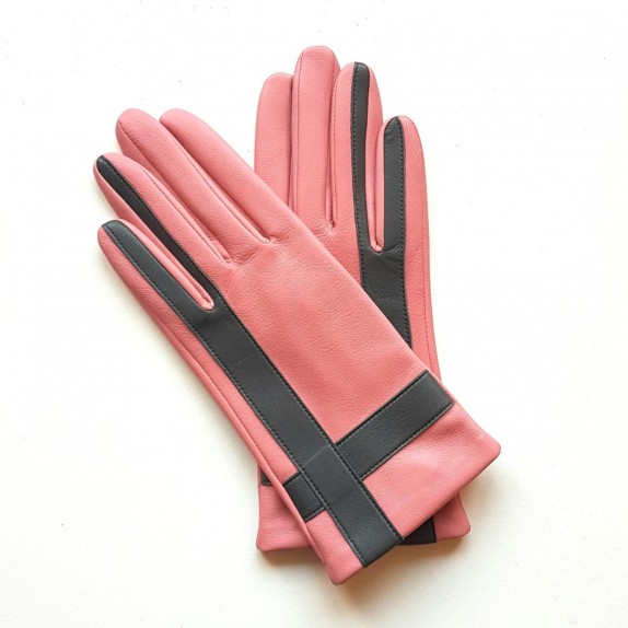 Leather gloves of lamb blossom and charcoal "GEOMETRIA"