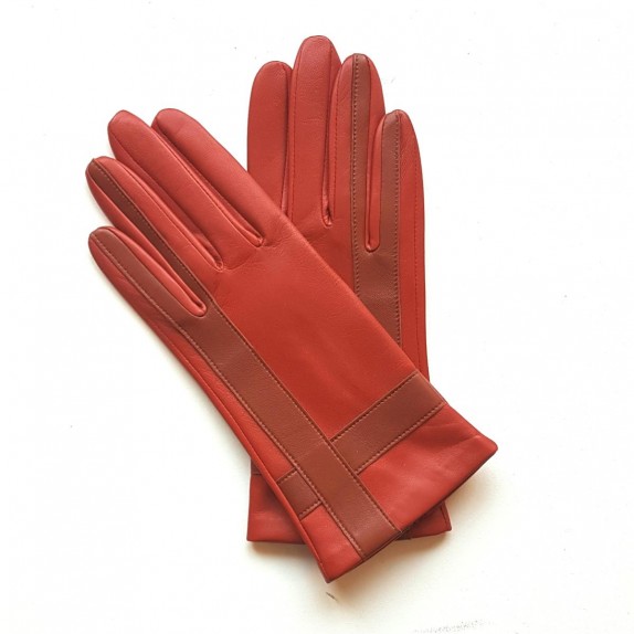 Leather gloves of lamb chilly and cognac "GEOMETRIA"