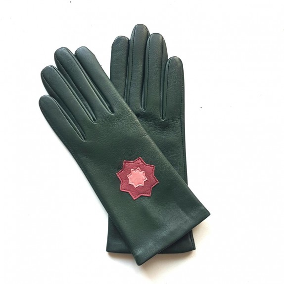 Leather gloves of lamb evergreen, rose antique, blossom "Izar".